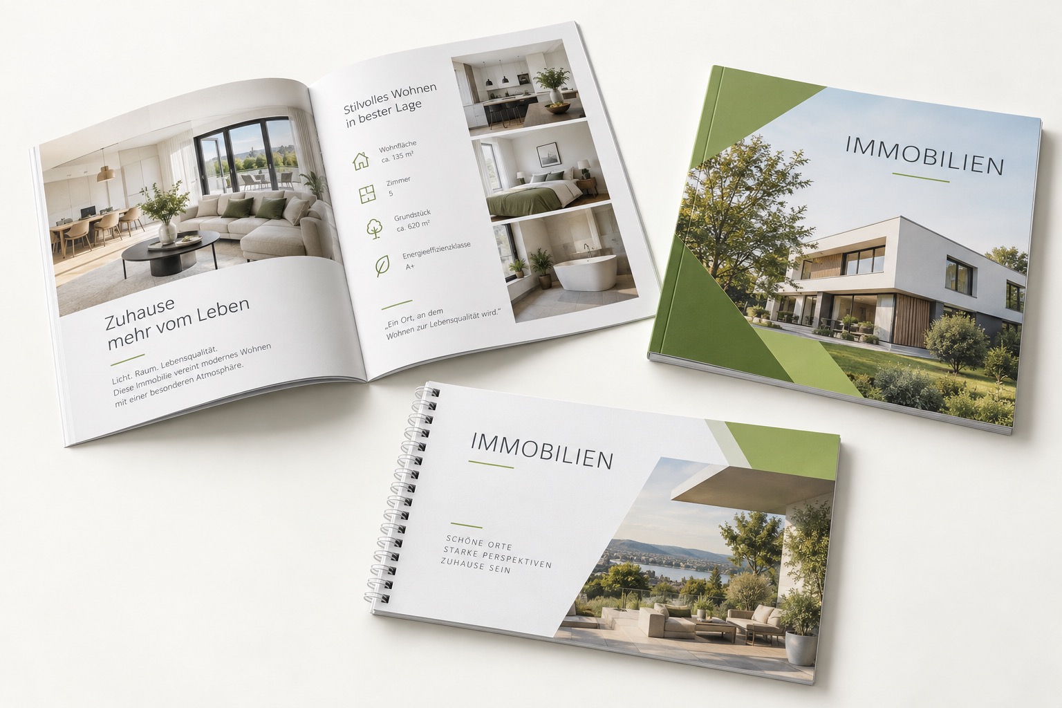 Printed property brochures with different bindings